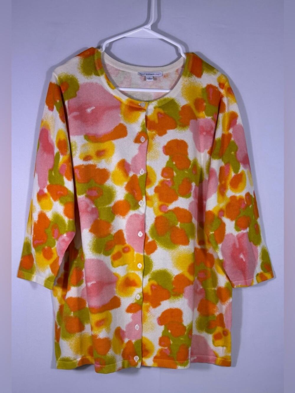 Isaac Mizrahi Live! Floral Watercolor Cardigan Pink Orange & Yellow Size XL 0433